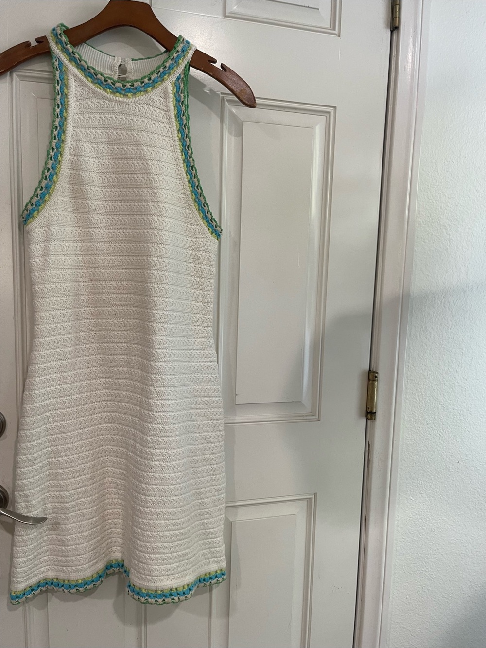 White Crochet-Trim Halter Dress